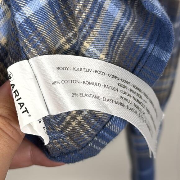 Ariat Rebar Women's Blue White Plaid Button Down Work Shirt Size Medium M - Picture 6 of 8